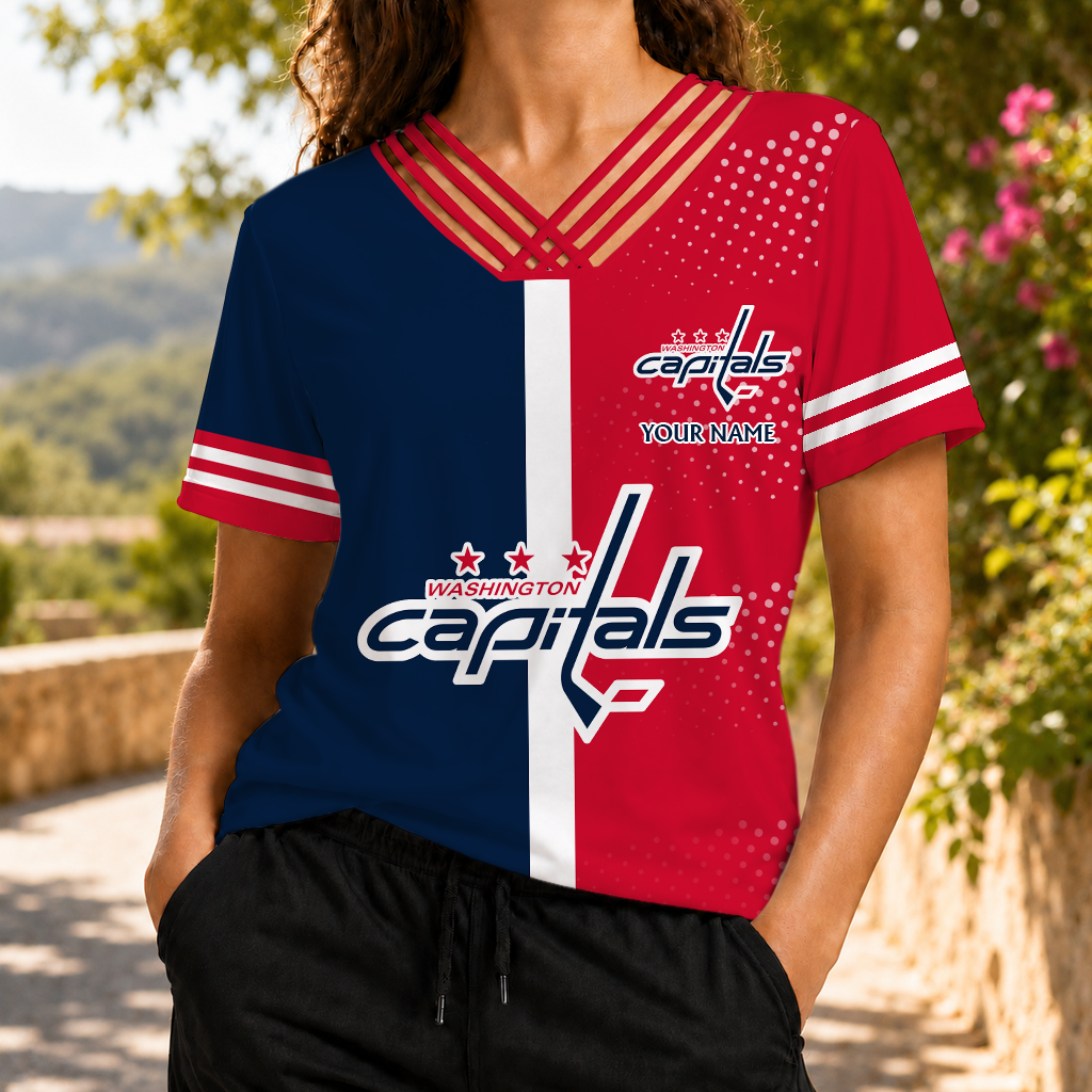 ELITE EDITION - NEW CUSTOMIZED NHL10 WCP WASHINGTON CAPITALS V-NECK SHIRT