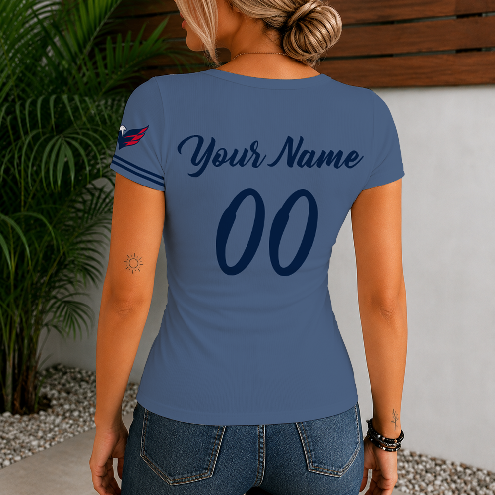 [SUPER SALE] NEW CUSTOMIZED NHL10 WCP WASHINGTON CAPITALS WOMEN'S SHORT SLEEVE HENLEY T-SHIRT