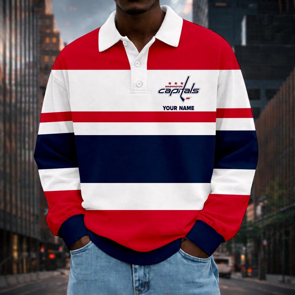 LIMITED EDITION - NEW CUSTOMIZED NHL10 WCP WASHINGTON CAPITALS MEN LONG SLEEVE POLO