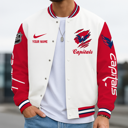LIMITED EDITION - NEW CUSTOMIZED NHL10 WCP WASHINGTON CAPITALS BASEBALL JACKET, SATIN VARSITY JACKET