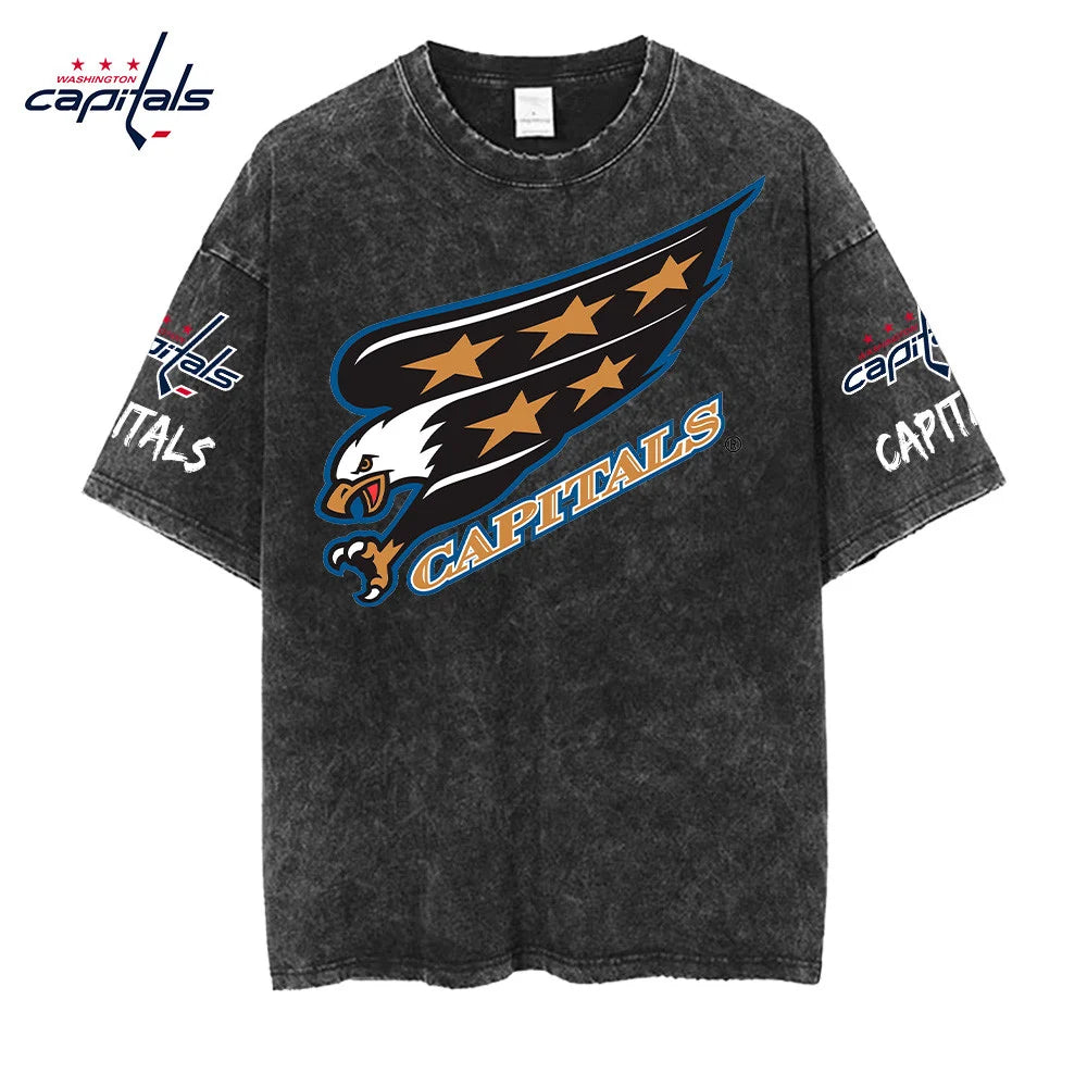 [SUPER SALE] NEW CUSTOMIZED NHL10 WCP WASHINGTON CAPITALS MULTICOLOR WASHED TEE