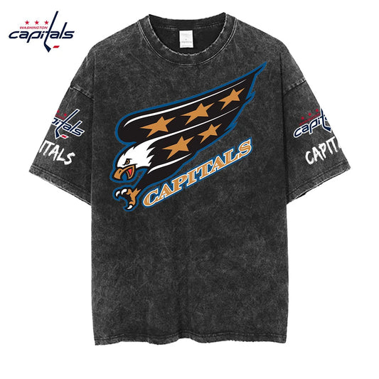 [SUPER SALE] NEW CUSTOMIZED NHL10 WCP WASHINGTON CAPITALS MULTICOLOR WASHED TEE