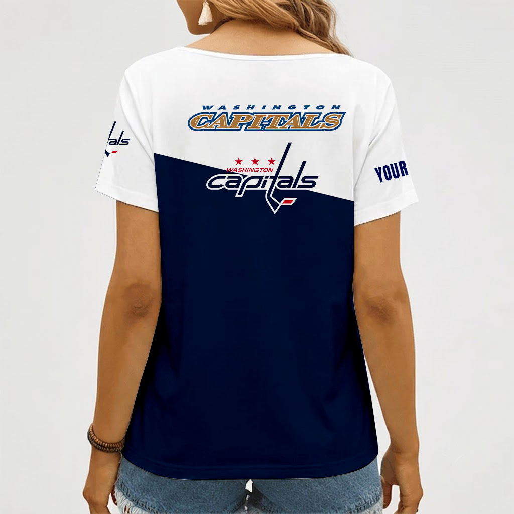[SUPER SALE] NEW CUSTOMIZED NHL10 WCP WASHINGTON CAPITALS V-NECK FEMALE SHIRT