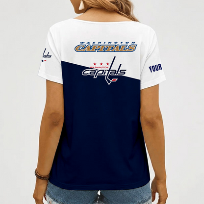 [SUPER SALE] NEW CUSTOMIZED NHL10 WCP WASHINGTON CAPITALS V-NECK FEMALE SHIRT