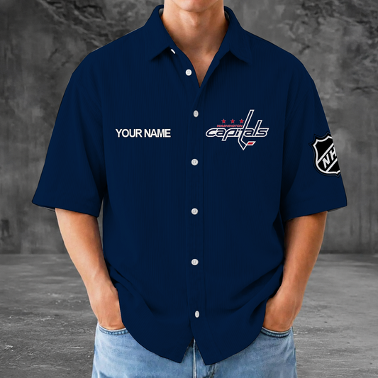 [SUPER SALE] NEW CUSTOMIZED NHL10 WCP WASHINGTON CAPITALS SEERSUCKER BUTTON SHIRT