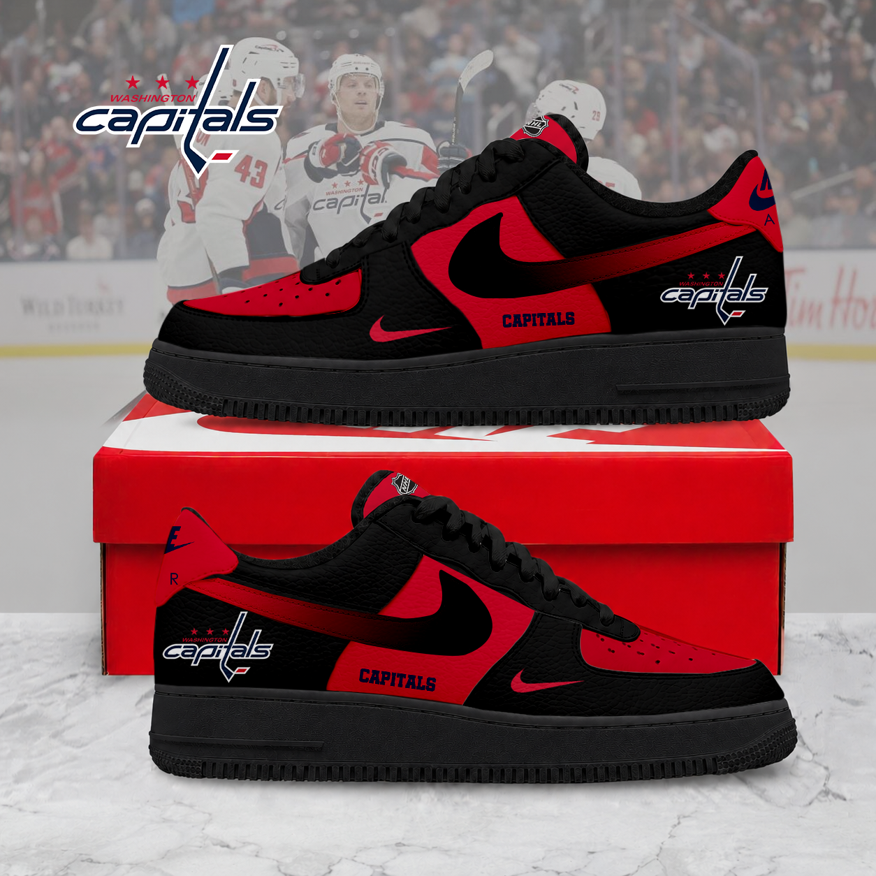 ELITE EDITION - NEW CUSTOMIZED NHL10 WCP WASHINGTON CAPITALS AF1 SHOES