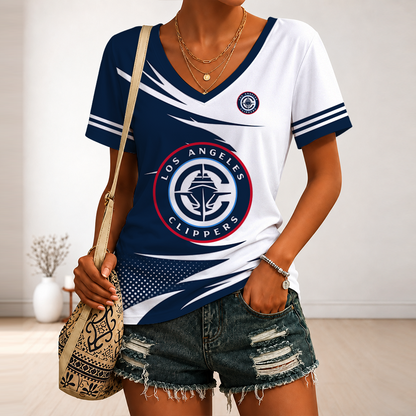 LIMITED EDITION - NEW CUSTOMIZED NBA10 LCL LOS ANGELES CLIPPERS V-NECK FEMALE SHIRT