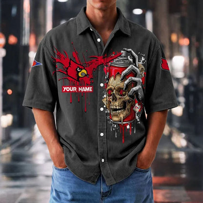 MEGA SALE - NEW CUSTOMIZED NCAA FBS10 ULC UL CARDINALS SEERSUCKER BUTTON SHIRT