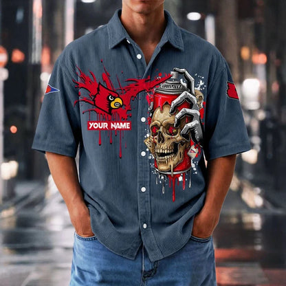 MEGA SALE - NEW CUSTOMIZED NCAA FBS10 ULC UL CARDINALS SEERSUCKER BUTTON SHIRT