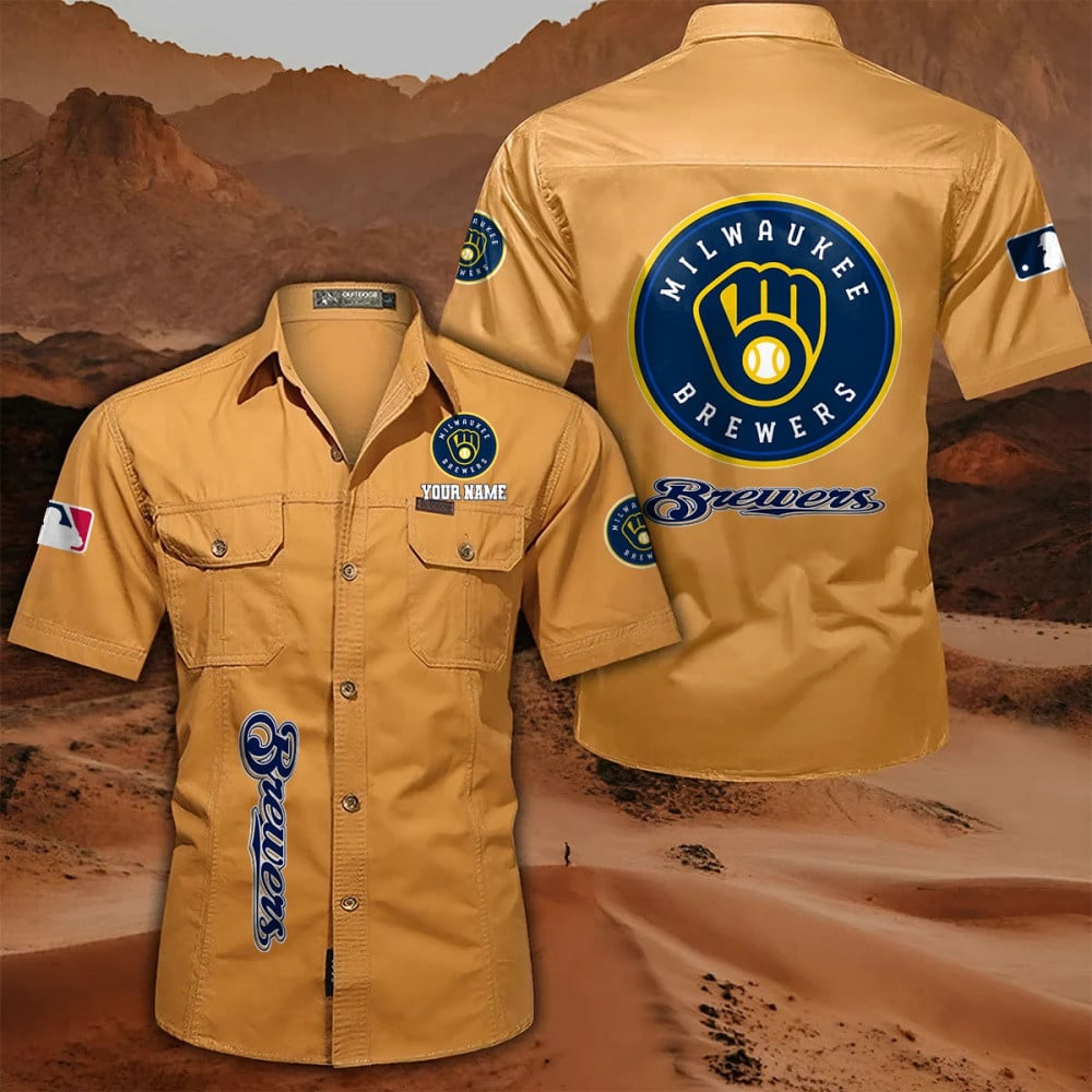 LIMITED EDITION - NEW CUSTOMIZED MLB15 MBS MILWAUKEE BREWERS MEN'S CARGO SHIRT