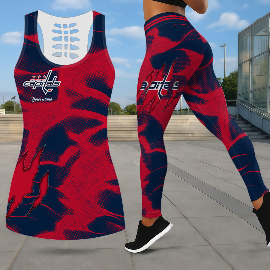 LIMITED EDITION - NEW CUSTOMIZED NHL10 WCP WASHINGTON CAPITALS LEGGINGS & HOLLOW TANK TOP SET