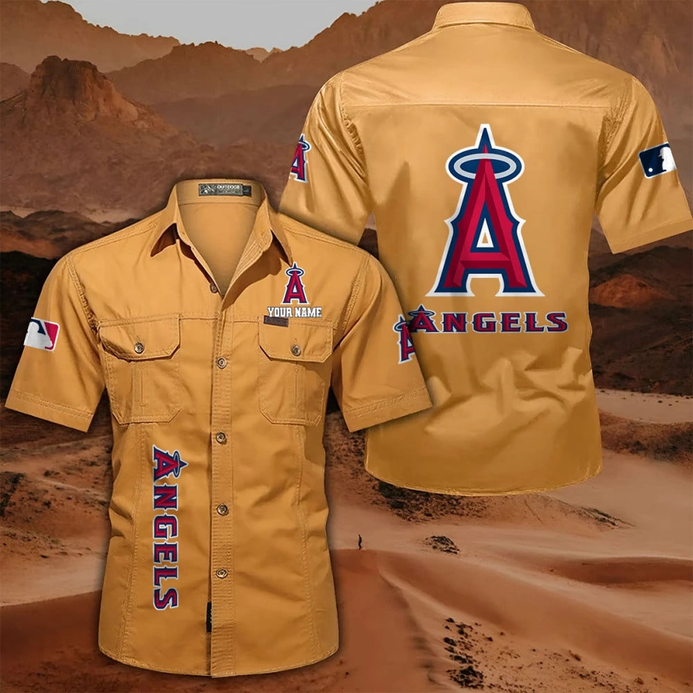 LIMITED EDITION - NEW CUSTOMIZED MLB27 LAA LOS ANGELES ANGELS  MEN'S CARGO SHIRT