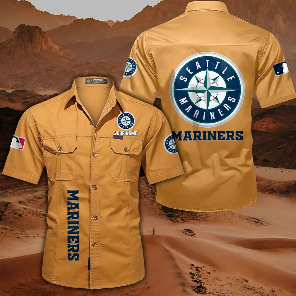 LIMITED EDITION - NEW CUSTOMIZED MLB14 SMS SEATTLE MARINERS MEN'S CARGO SHIRT