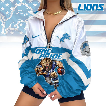 LIMITED EDITION - NEW CUSTOMIZED NFL04 DTL DETROIT LIONS V-NECK ZIPPER SWEATSHIRT JACKET