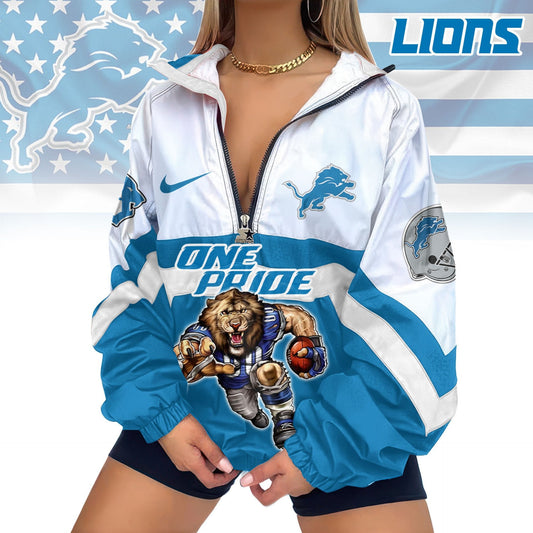 LIMITED EDITION - NEW CUSTOMIZED NFL04 DTL DETROIT LIONS V-NECK ZIPPER SWEATSHIRT JACKET