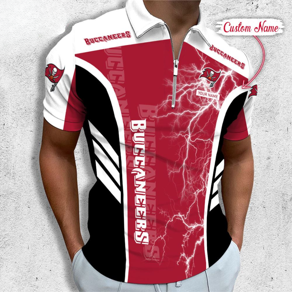 LIMITED EDITION - NEW CUSTOMIZED NFL10 TBB TAMPA BAY BUCCANEERS ZIP POLO SHIRT