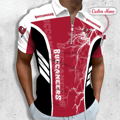 LIMITED EDITION - NEW CUSTOMIZED NFL10 TBB TAMPA BAY BUCCANEERS ZIP POLO SHIRT