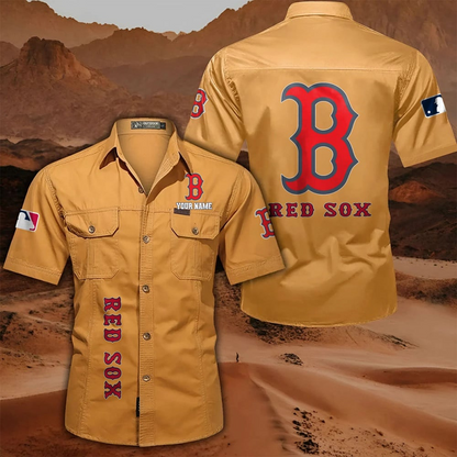 LIMITED EDITION - NEW CUSTOMIZED MLB03 BRS BOSTON RED SOX MEN'S CARGO SHIRT