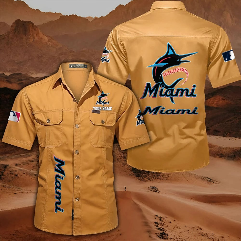LIMITED EDITION - NEW CUSTOMIZED MLB20 MMS MIAMI MARLINS MEN'S CARGO SHIRT