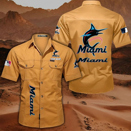 LIMITED EDITION - NEW CUSTOMIZED MLB20 MMS MIAMI MARLINS MEN'S CARGO SHIRT