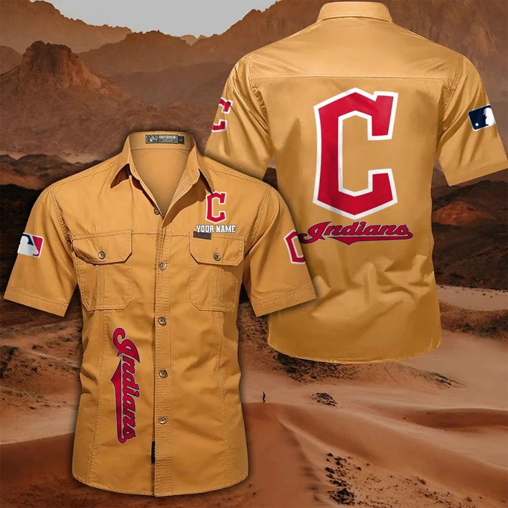 LIMITED EDITION - NEW CUSTOMIZED MLB13 CGS CLEVELAND GUARDIANS MEN'S CARGO SHIRT