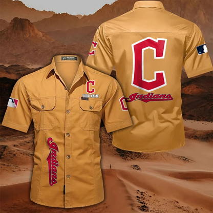 LIMITED EDITION - NEW CUSTOMIZED MLB13 CGS CLEVELAND GUARDIANS MEN'S CARGO SHIRT