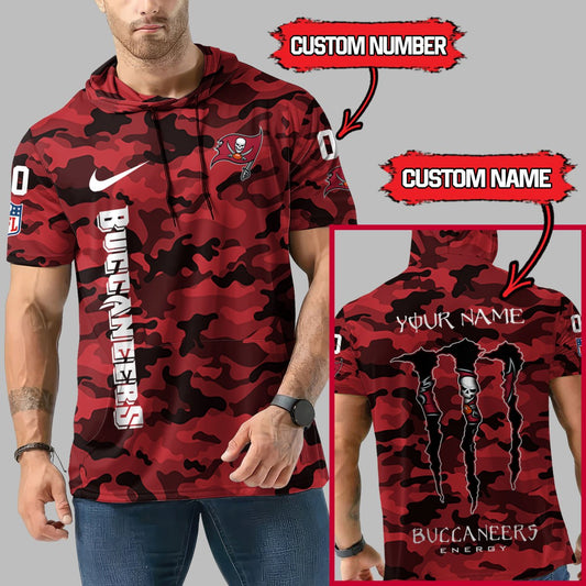 LIMITED EDITION - NEW CUSTOMIZED NFL10 TBB TAMPA BAY BUCCANEERS SHORT SLEEVE HOODIE