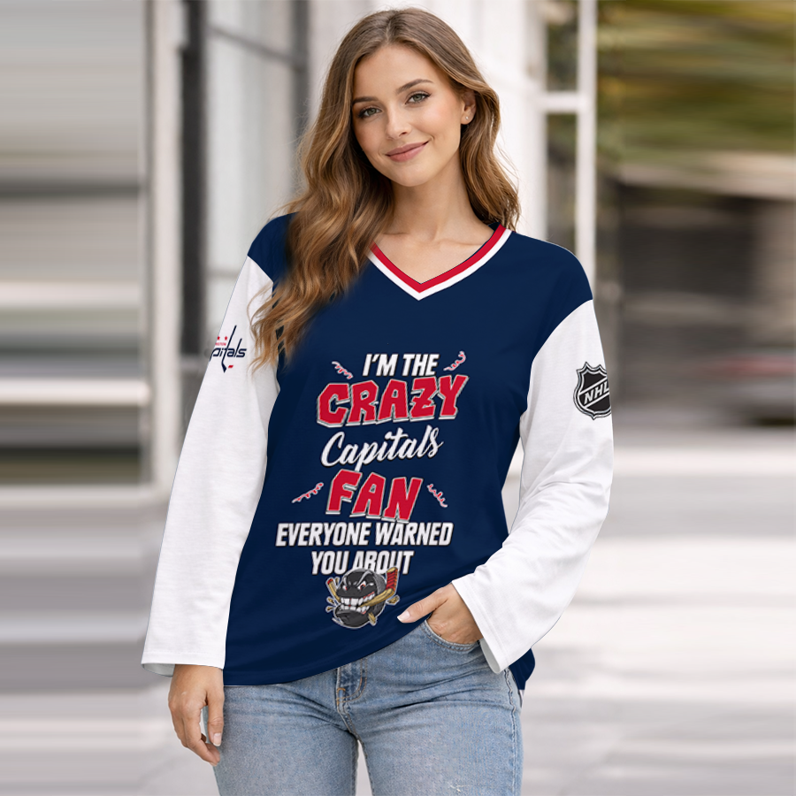 LIMITED EDITION - NEW CUSTOMIZED NHL10 WCP WASHINGTON CAPITALS WOMEN'S HEART V-NECK LONG SLEEVE SHIRT