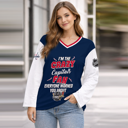 LIMITED EDITION - NEW CUSTOMIZED NHL10 WCP WASHINGTON CAPITALS WOMEN'S HEART V-NECK LONG SLEEVE SHIRT