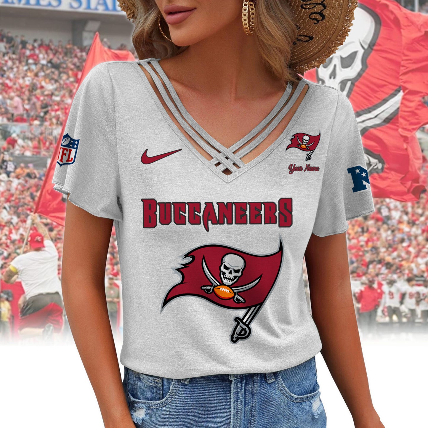 [SPECIAL OFFER] NEW CUSTOMIZED NFL10 TBB TAMPA BAY BUCCANEERS V-NECK SHIRT
