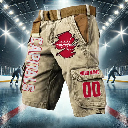 LIMITED EDITION - NEW CUSTOMIZED NHL10 WCP WASHINGTON CAPITALS CARGO SHORTS
