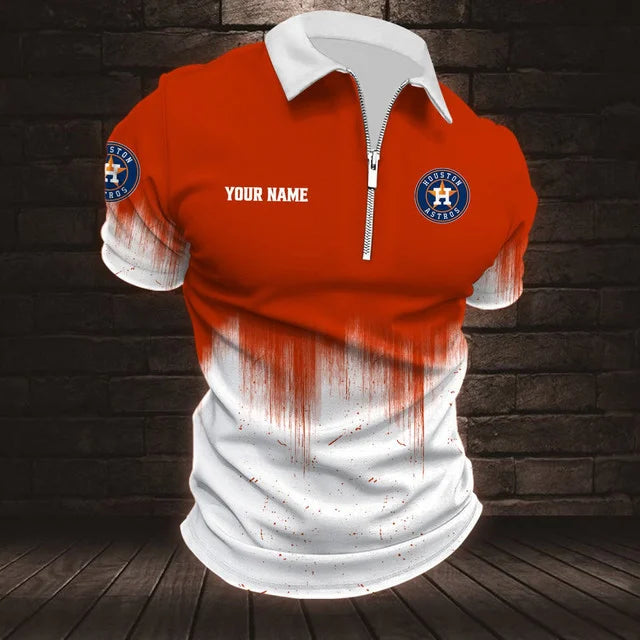[FLASH SALE] NEW CUSTOMIZED MLB10 HAS HOUSTON ASTROS ZIP POLO SHIRT