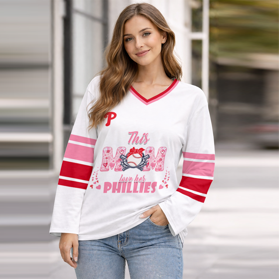 LIMITED EDITION - NEW CUSTOMIZED MLB11 PPS PHILADELPHIA PHILLIES  WOMEN'S HEART V-NECK LONG SLEEVE SHIRT