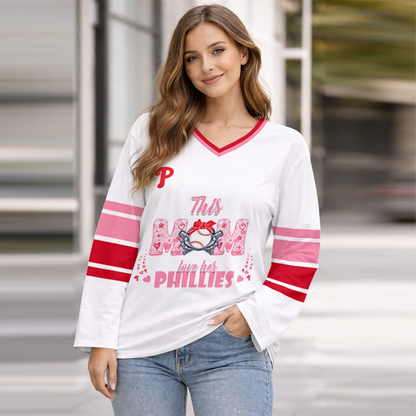 LIMITED EDITION - NEW CUSTOMIZED MLB11 PPS PHILADELPHIA PHILLIES  WOMEN'S HEART V-NECK LONG SLEEVE SHIRT