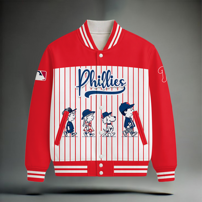LIMITED EDITION - NEW CUSTOMIZED MLB11 PPS PHILADELPHIA PHILLIES SNOOPY STYLE SATIN VARSITY & BASEBALL JACKET