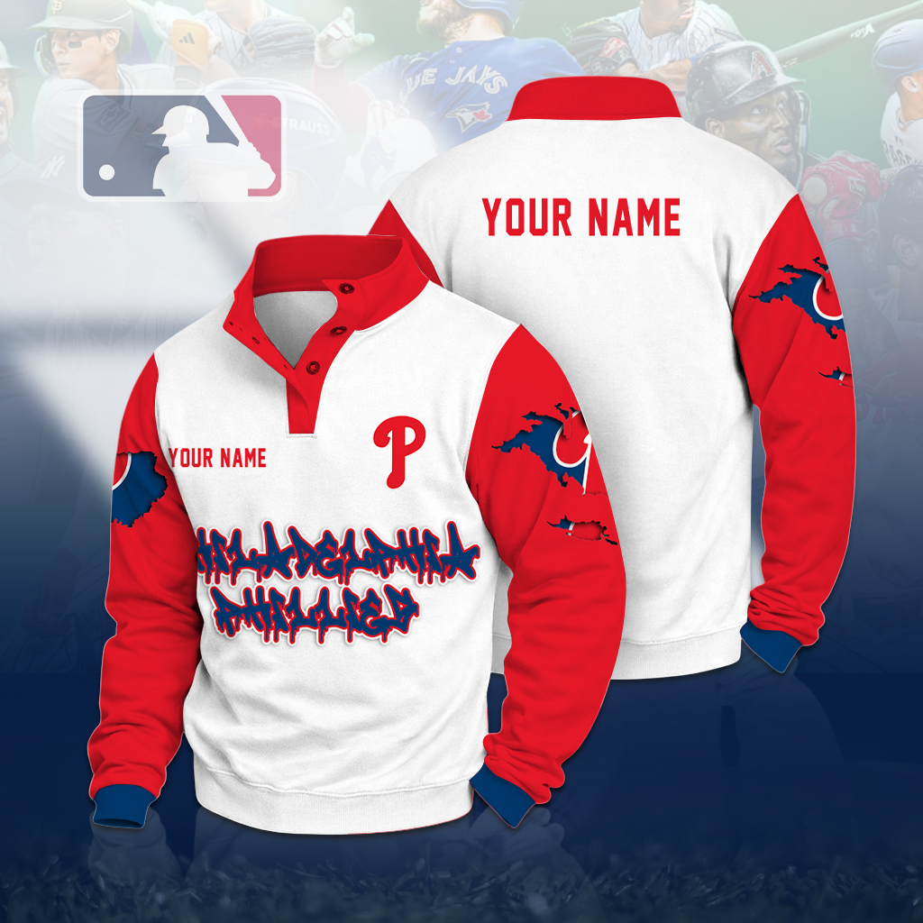 LIMITED EDITION - NEW CUSTOMIZED MLB11 PPS PHILADELPHIA PHILLIES BUTTON QUARTER PLACKET SWEATSHIRT