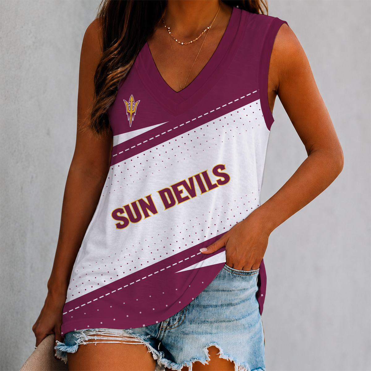 ELITE EDITION - NEW CUSTOMIZED NCAA MFF11 ASS ARIZONA STATE SUN DEVILS WOMEN'S V-NECK TANK TOP