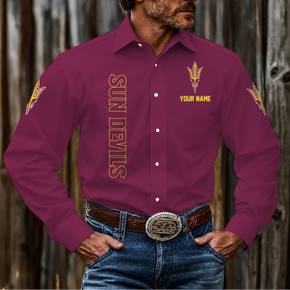 LIMITED EDITION - NEW CUSTOMIZED NCAA MFF11 ASS ARIZONA STATE SUN DEVILS MEN'S LONG SLEEVE BUTTON-UP SHIRT