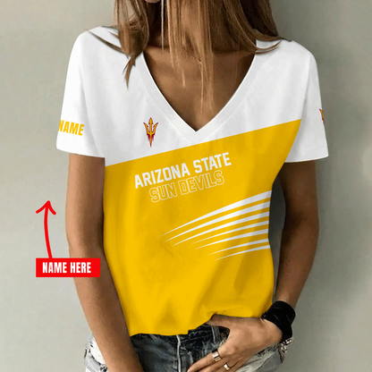 [FAN FAVORITE] NEW CUSTOMIZED NCAA MFF11 ASS ARIZONA STATE SUN DEVILS V-NECK FEMALE SHIRT