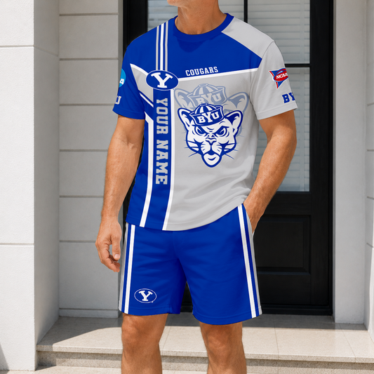 ELITE EDITION - NEW CUSTOMIZED NCAA FBS11 BYU BYU COUGARS T-SHIRT & SHORT PANTS SET