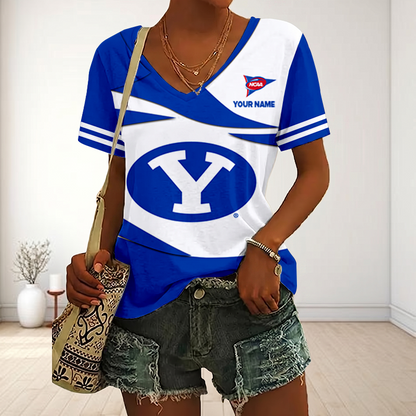 LIMITED DROP - NEW CUSTOMIZED | NCAA FBS11 BYU BYU COUGARS V-NECK FEMALE SHIRT