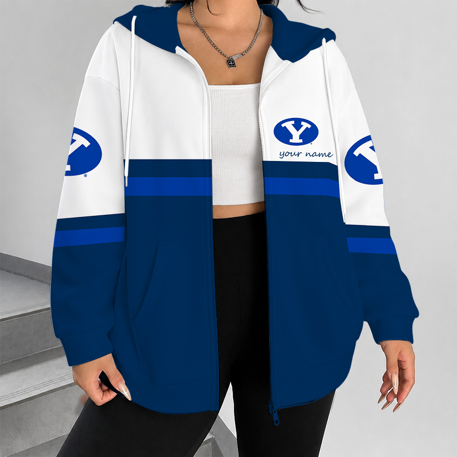 [FAN FAVORITE] NEW CUSTOMIZED NCAA FBS11 BYU BYU COUGARS ZIP HOODIE