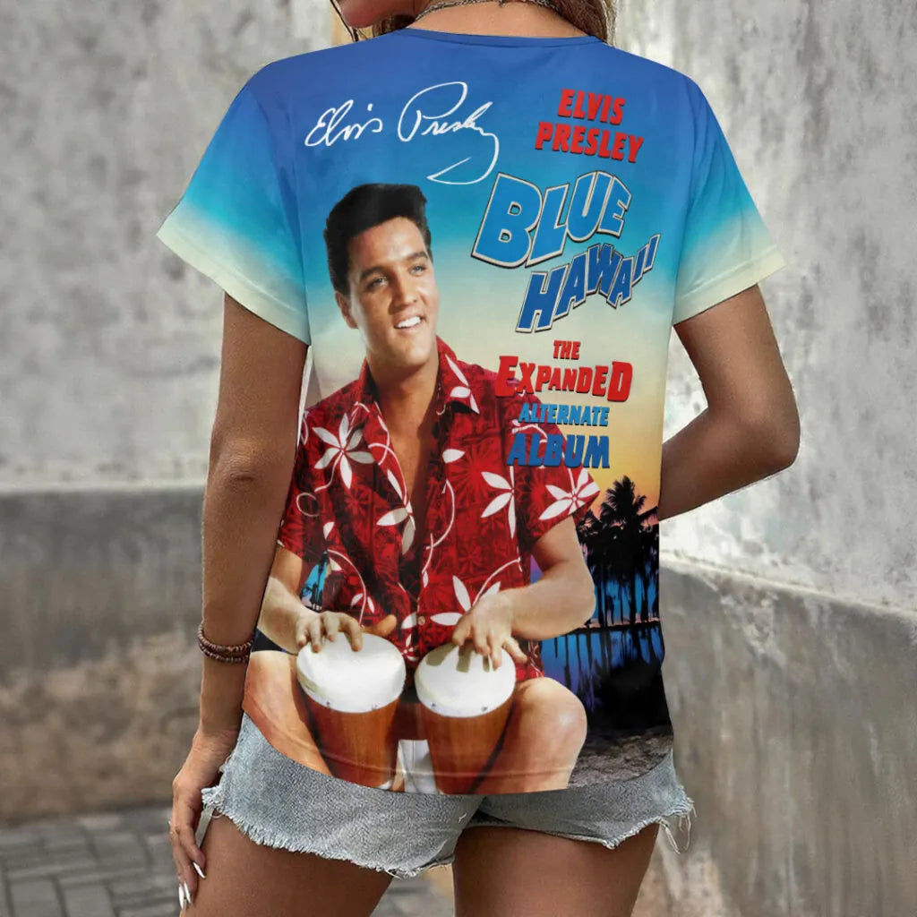 [FAN FAVORITE] NEW CUSTOMIZED ELVIS PRESLEY V-NECK FEMALE SHIRT