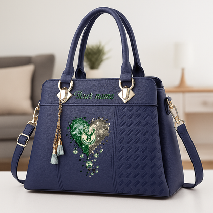 LIMITED EDITION - NEW CUSTOMIZED NBA11 MBU MILWAUKEE BUCKS ZIP HANDBAG MULTICOLOR
