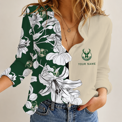 [HOT DEAL] NEW CUSTOMIZED NBA11 MBU MILWAUKEE BUCKS WOMEN CASUAL SHIRT FOR FAN