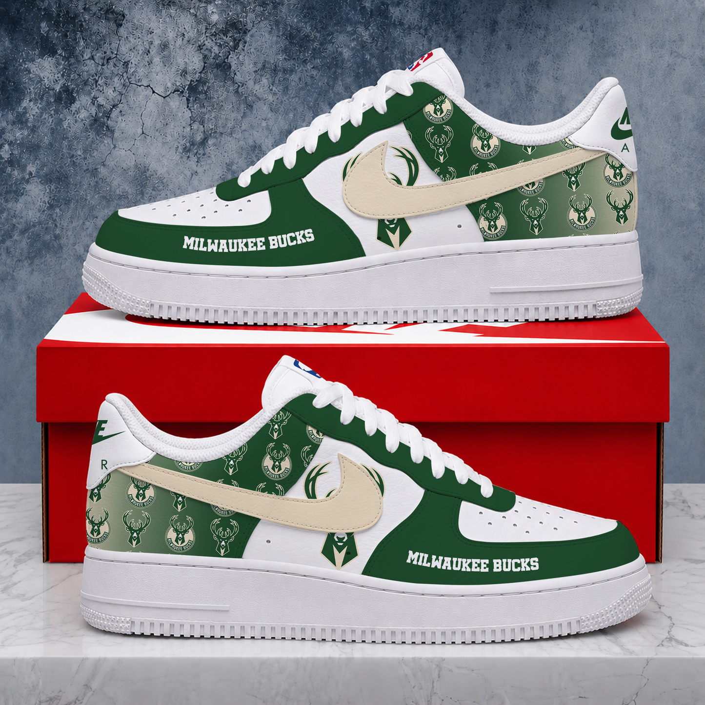 LIMITED EDITION - NEW CUSTOMIZED NBA11 MBU MILWAUKEE BUCKS AF1 SNEAKERS
