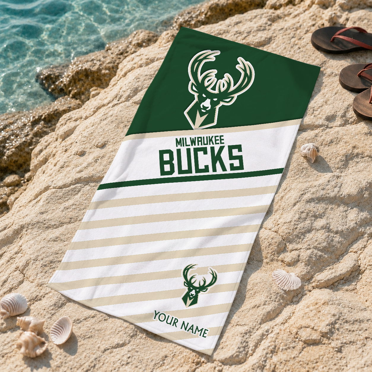 LIMITED EDITION - NEW CUSTOMIZED NBA11 MBU MILWAUKEE BUCKS BEACH TOWEL FOR FAN
