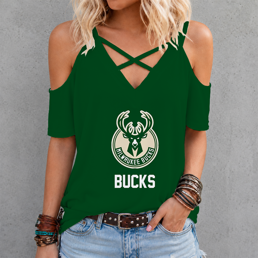 LIMITED EDITION - NEW CUSTOMIZED NBA11 MBU MILWAUKEE BUCKS CRISS CROSS V-NECK TOP