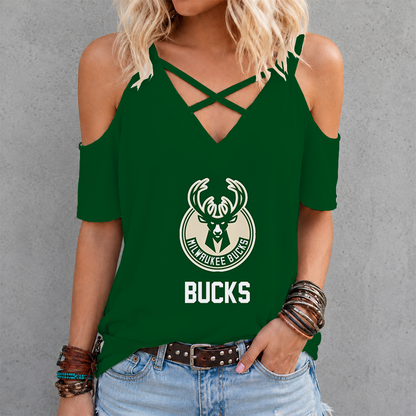 LIMITED EDITION - NEW CUSTOMIZED NBA11 MBU MILWAUKEE BUCKS CRISS CROSS V-NECK TOP