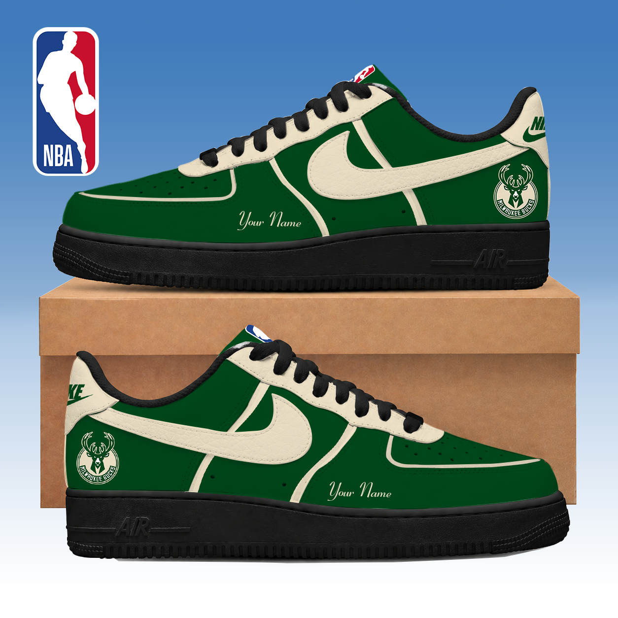 LIMITED EDITION - NEW CUSTOMIZED NBA11 MBU MILWAUKEE BUCKS AF1 SNEAKERS
